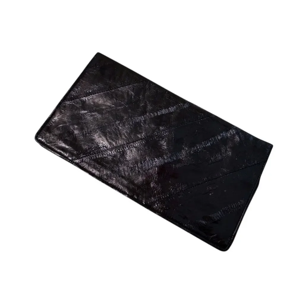 Vintage DH Salon Black Eel Skin Leather Clutch Wallet Luxury Exotic Slim 90s